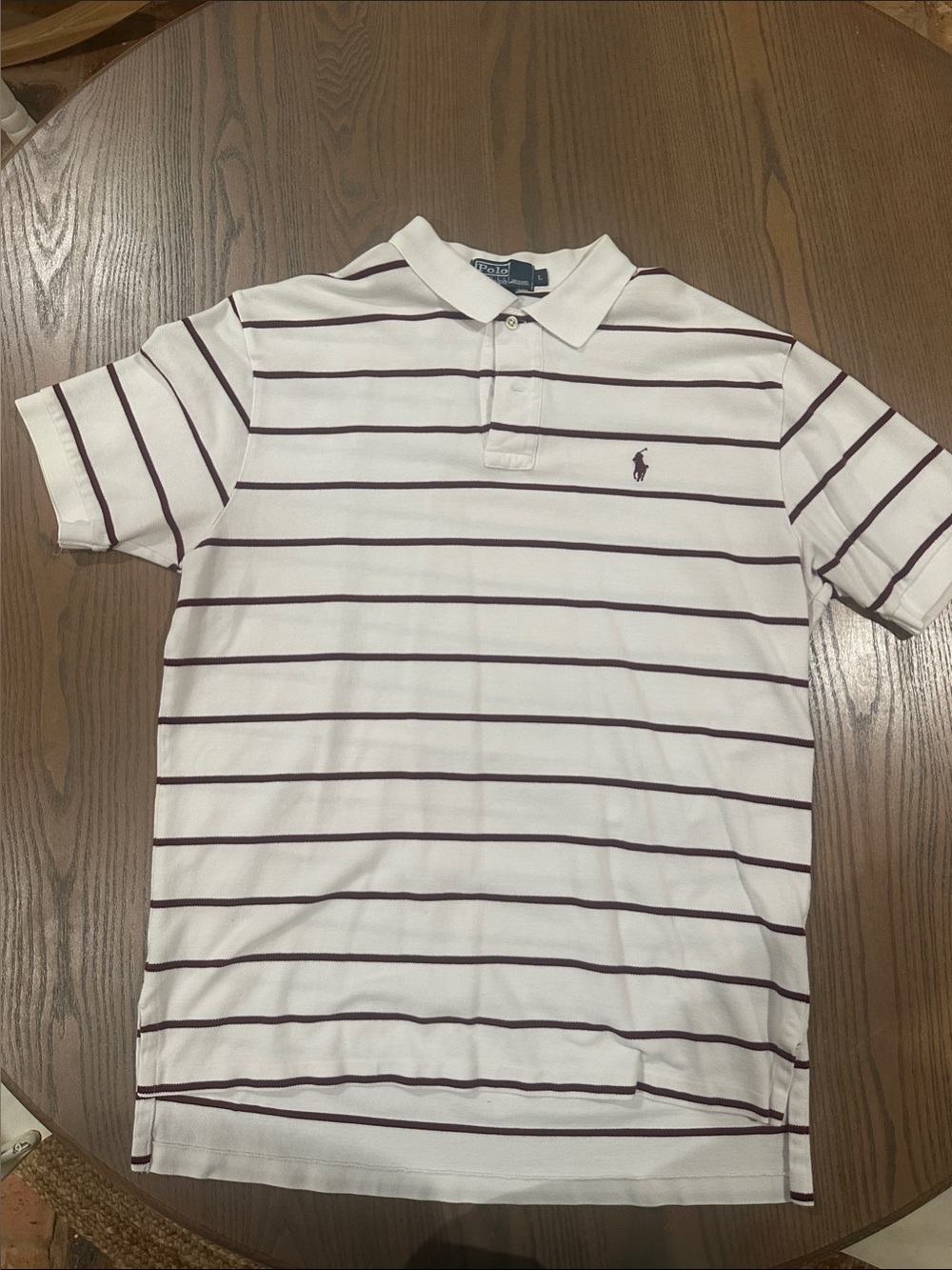 Ralph Lauren White Polo with Maroon Stripe Detail